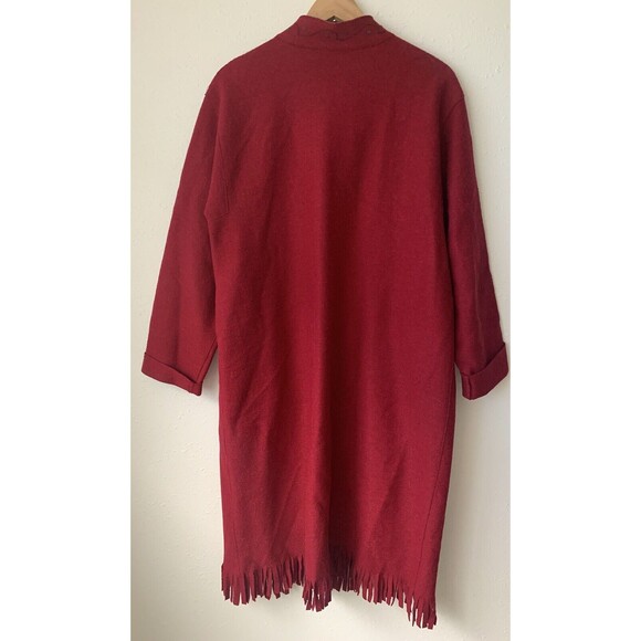 J. Jill Alpaca Wool Long Burgundy embroidered Jacket with Fringe Hem Size L - Picture 5 of 7